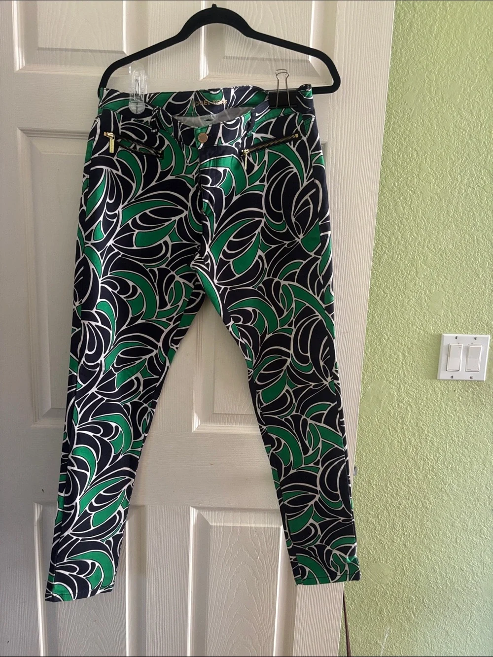 Michael Kors Green, Black & White Swirl Skinny Jeans